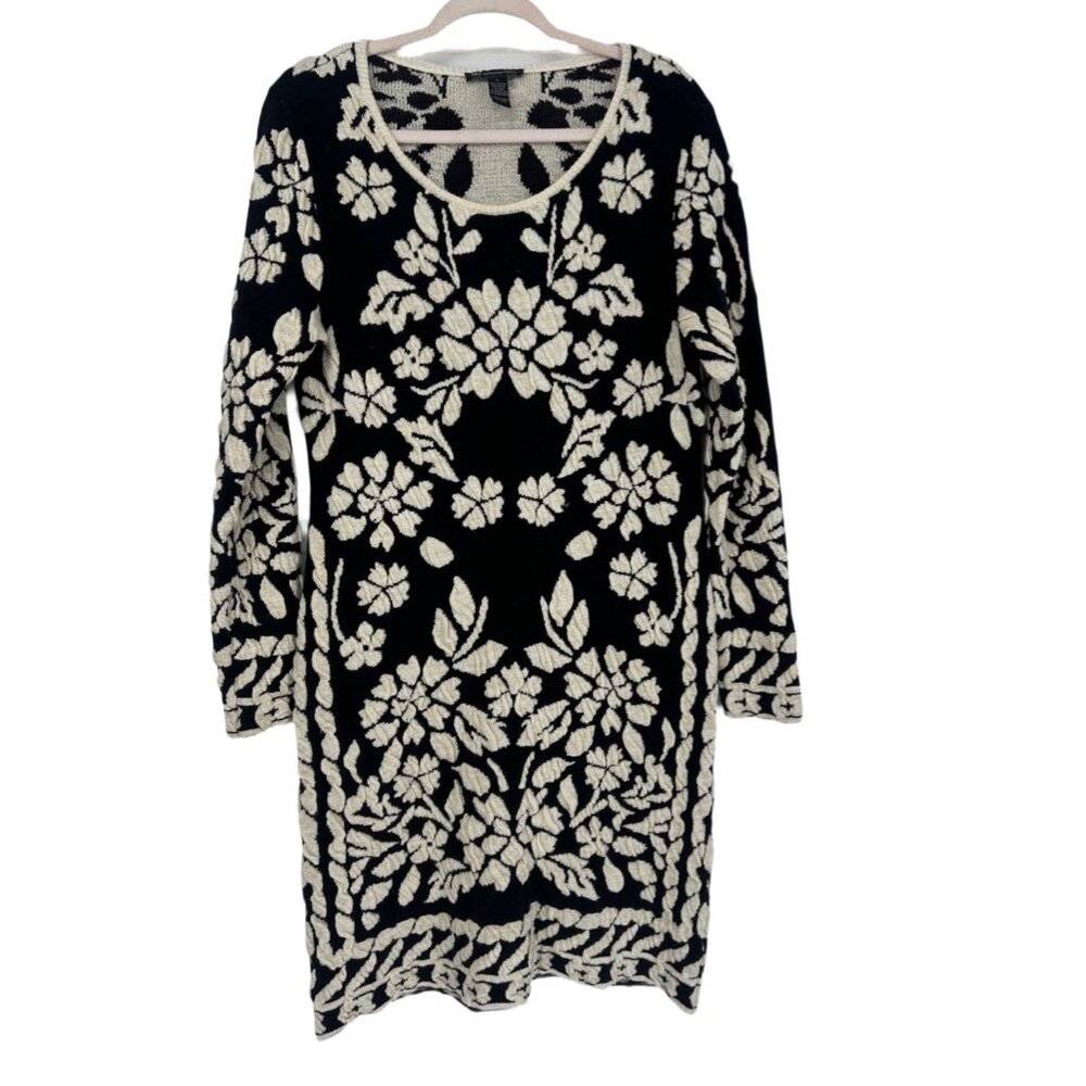 INC Black Ivory Embroidered Knit Dress Gold Sparkle Size Large - Picture 2 of 7